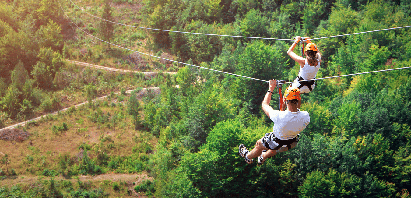 ziplining through forest