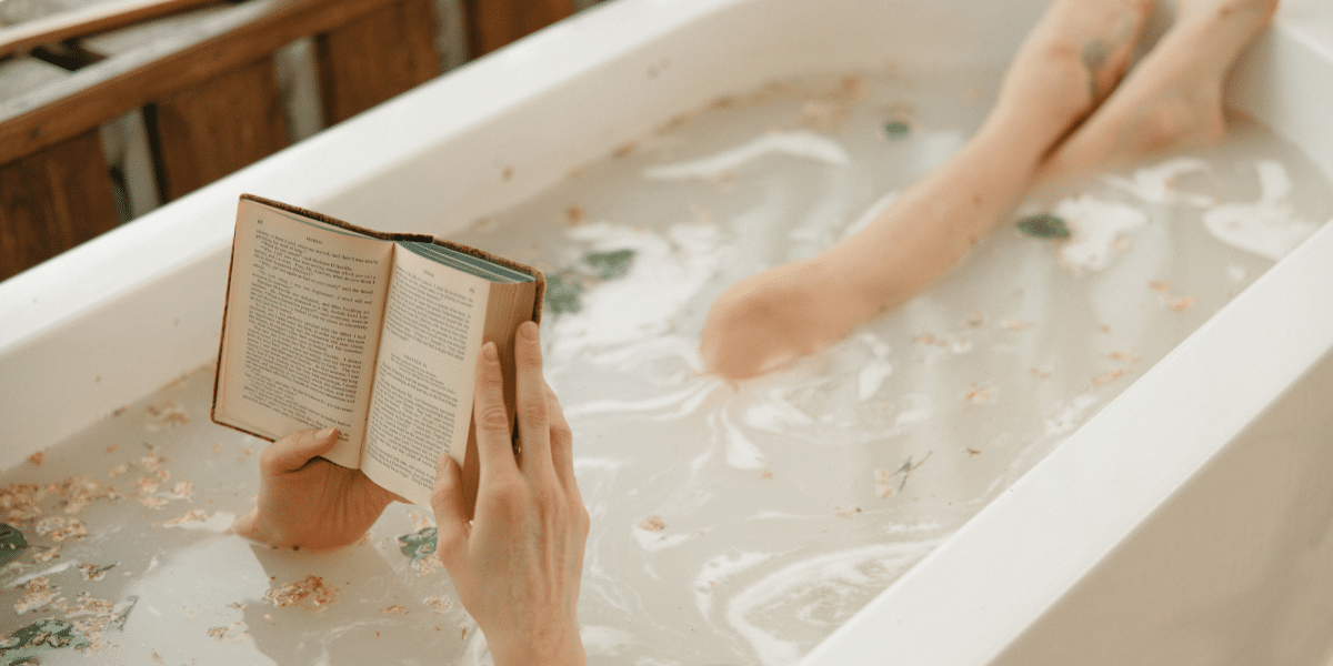 reading a book in the bath