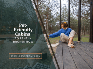 owner and pet in pet-friendly cabin in Broken Bow